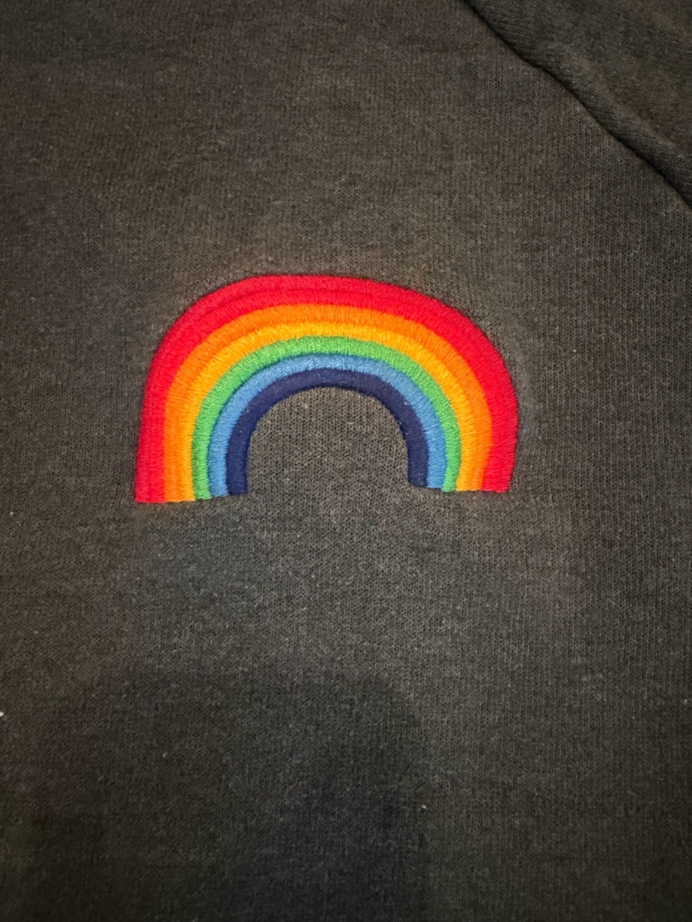 Aviator Nation Washed Black Crewneck with Rainbow Embroidered Patch - Picture 3 of 7